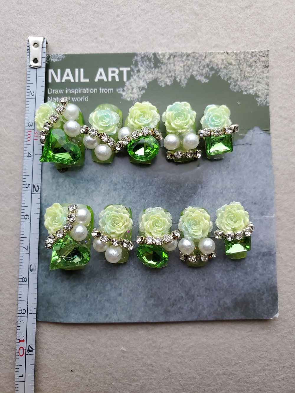 VERDANT HEIRESS 💚 3D Floral Rhinestone Press-On Nail Set